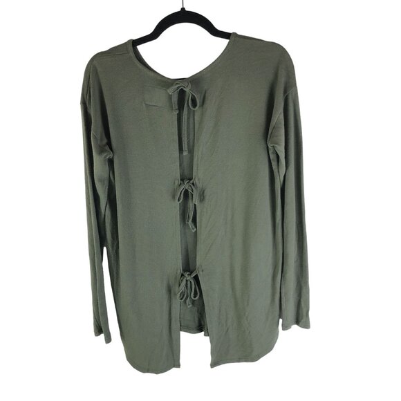 Aerie Just Add Leggings Olive Green Long Sleeve Top Back Ties Oversized Size S - Picture 2 of 5